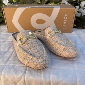 Rothy's Tan Mules with Gold Accent